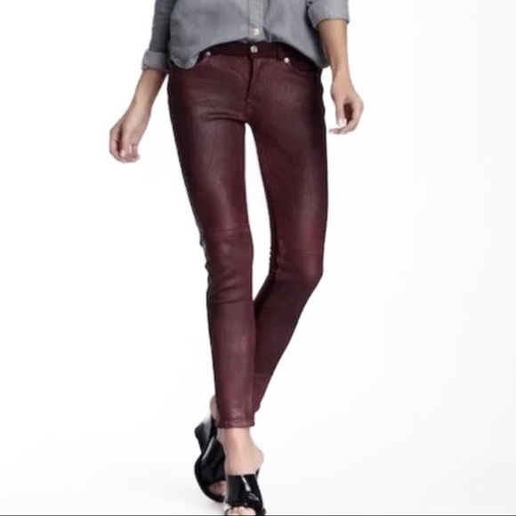 7 For All Mankind Pants - 7FAM Faux Leather Moto Jeggings Snake Embossed Eggplant Purple Skinny Pants
